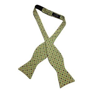 FINE AND DANDY Green Floral Adjustable Self Bow Tie Silk W: 2.4" EX COND